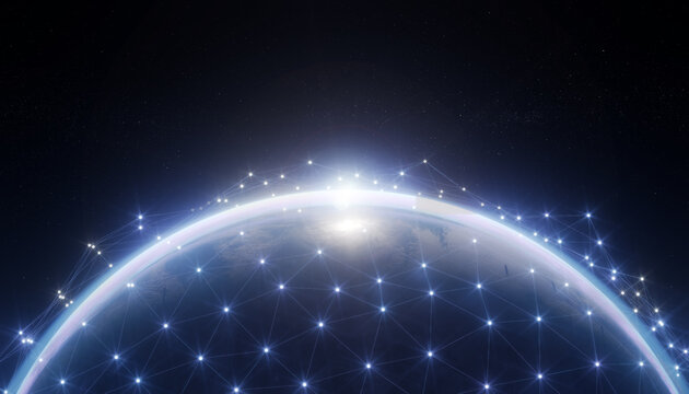 3D Earth with neon network lights