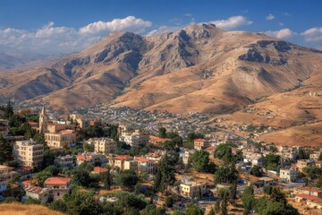 Syria Landscape. Druze Town in Golan Heights, Middle East Cityscape