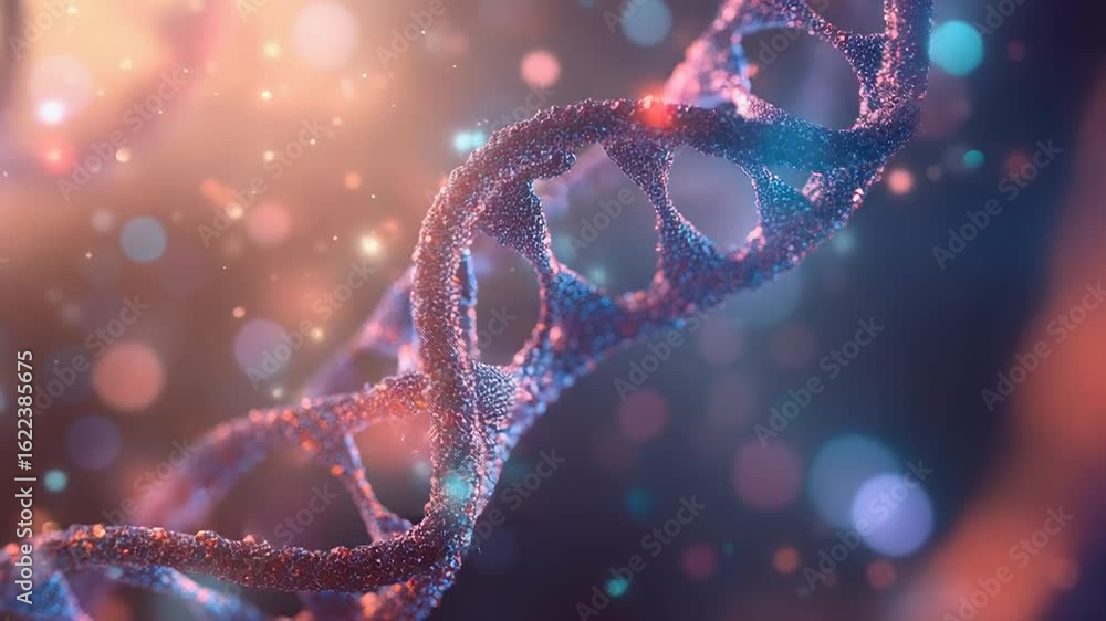 Poster dna double helix rotating showing genetic code in a blurred background