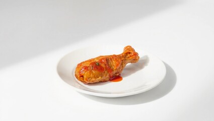 close up elegant shadows single piece buffalo wing texture bright light white plate modern minimalist
