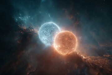 Obraz premium Two Glowing Spheres In A Colorful Nebula