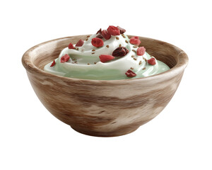 Compostable Cornstarch Bowl with Matcha Pudding, Chia, and Fruit, Isolated on Transparent Background