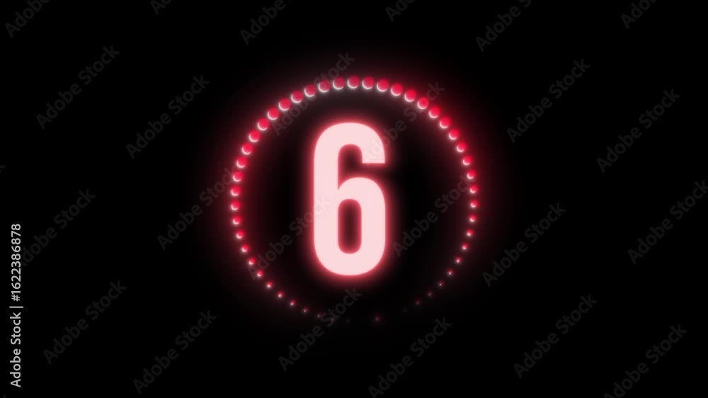 Poster 10 to 1 neon red gradient countdown animation with dots, circle rotating