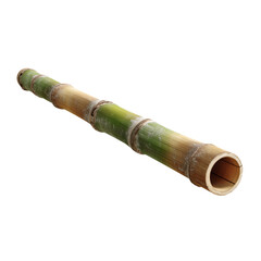 a Single Bamboo Cane, Diagonally Positioned with Focused Lighting and Isolated on a Transparent Background, Showcasing Natural Texture and Nodes

