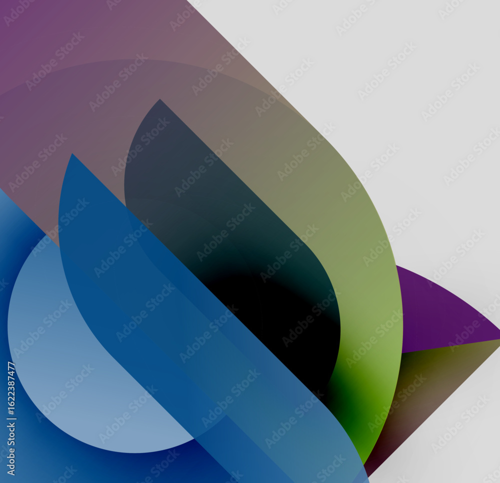 Aufkleber abstract shapes overlap, creating dynamic color blends. smooth gradients suggest depth, form, modern