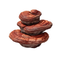 High-Quality Realistic Photograph of Whole Reishi Mushrooms, Expertly Captured with Focused Lighting and Isolated on a Pure White Background, Showcasing Unique Textures and Colors

