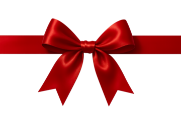A elegant red bow with long tails, ideal for luxurious gift presentations or festive decor.