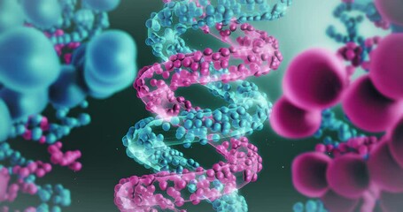 Creative Biotechnology Animation with DNA Double Helix. Scientific Abstract 3D Animation. - Powered by Adobe