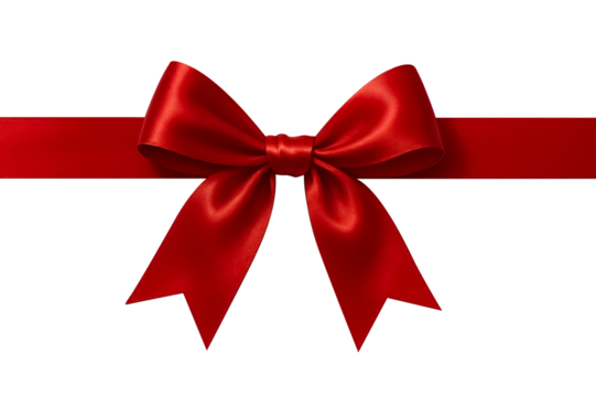 A elegant red bow with long tails, ideal for luxurious gift presentations or festive decor.