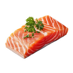 Exquisitely Sliced Raw Salmon Fillets, Expertly Arranged with Focused Lighting and Isolated on a Transparent Background, Showcasing Freshness and Texture