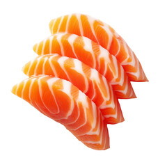 Exquisitely Sliced Raw Salmon Fillets, Expertly Arranged with Focused Lighting and Isolated on a Transparent Background, Showcasing Freshness and Texture