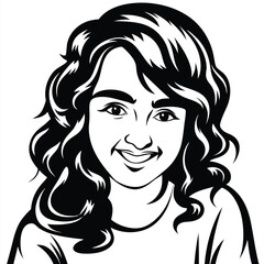 Smiling young lady with wavy hair and a t shirt stands confidently