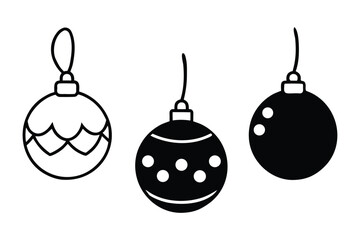 Christmas Ornaments Silhouette Vector Set Minimal Black and White Holiday Decorations
