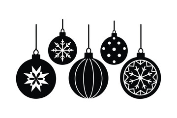Christmas Ornaments Silhouette Vector Set Minimal Black and White Holiday Decorations
