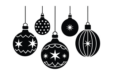 Christmas Ornaments Silhouette Vector Set Minimal Black and White Holiday Decorations
