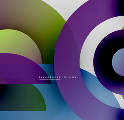 Abstract colorful overlapping circles create dynamic background. Gradient shades blend, forming modern visual design.