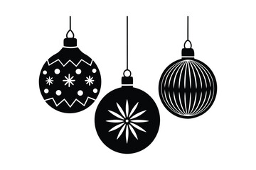 Christmas Ornaments Silhouette Vector Set Minimal Black and White Holiday Decorations
