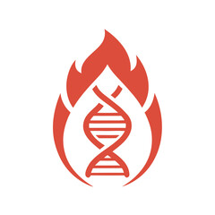 Red D N A helix icon on fire with transparent background science biology