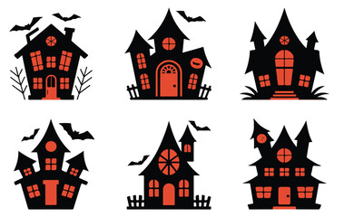 Collection of black and orange halloween haunted houses