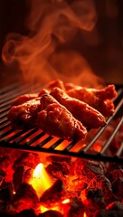 low angle grilled cooked smoky grill chicken wings spicy food juicy golden hour charcoal buffalo wings
