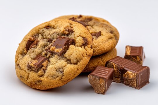 Toffee Cookie. Brown Butter Chocolate Chunk Cookies Isolated on White Background