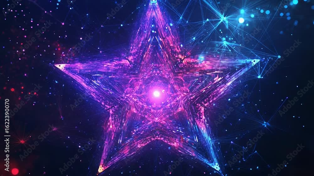 Poster glowing geometric star shining in deep space with plexus effect