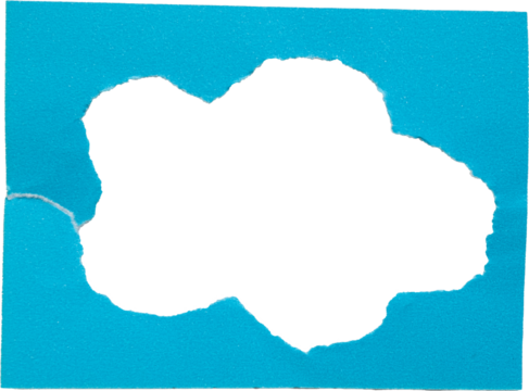 empty torn paper cloud with white blank space in center, kids arts and crafts graphics, paper cutout PNG