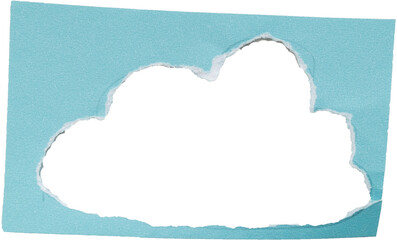 Torn blue paper with a cloud shape cutout isolated on white background