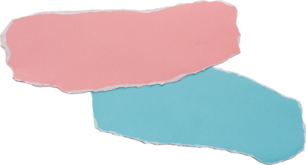 Torn paper strips in pastel pink and blue isolated on white background, pink and blue baby shower decor theme