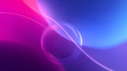 Obraz premium Abstract neon glowing sphere with curving lines on a vibrant blue and pink gradient background