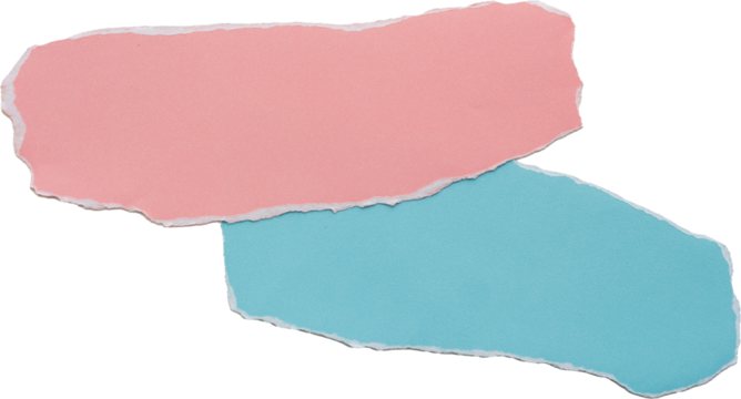 Torn paper strips in pastel pink and blue isolated on white background, pink and blue baby shower decor theme