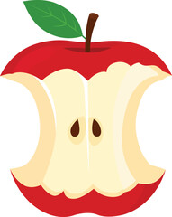 Bitten red apple with leaf vector isolated on transparent background