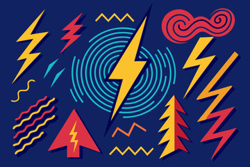Vibrant and dynamic geometric pattern featuring lightning bolts, abstract waves, and playful shapes for modern design projects, offering a bold and energetic visual impact