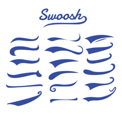 Vector typography swooshes in blue. Retro baseball script tails set with lettering example
