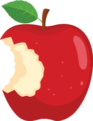 Bitten flat red apple vector on transparent background