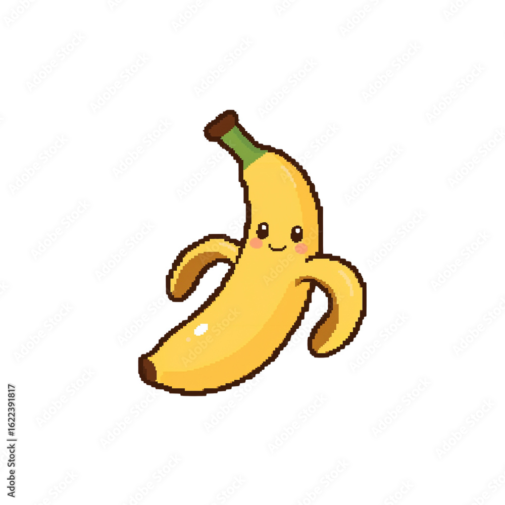 Poster charming banana character with a joyful expression on an isolated transparent view