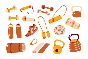 Gym Essentials: A collection of essential gym equipment, perfectly illustrating the tools necessary for a great workout.