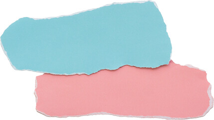 Torn paper texture in blue and pink colors isolated on white background for creative design projects and artistic backgrounds