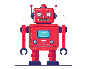 Fototapeta premium A cheerful, retro-style red robot with simple features and a boxy design