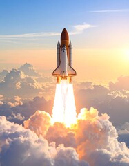 Obraz premium Rocket launch into clouds