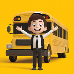 Cartoon Student with School Bus – Playful Back to School Concept