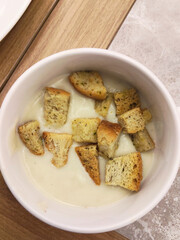 Delicious Creamy Soup with Toasted Croutons