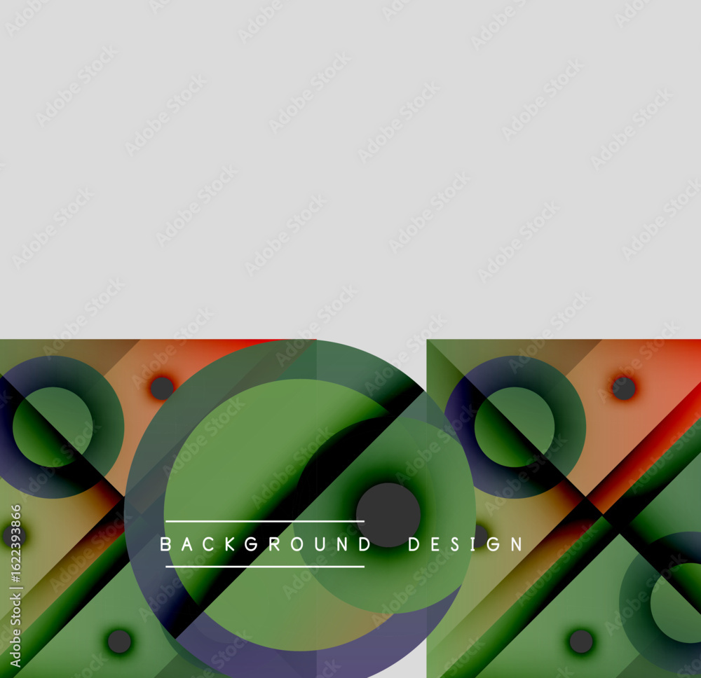 Poster abstract geometric shapes, vibrant colors, modern design. overlapping circles, lines create dynamic 