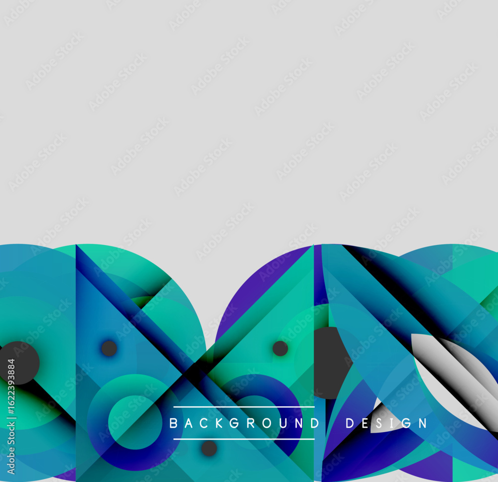 Poster abstract geometric shapes overlap, creating vibrant blue gradient effect. modern design element for 