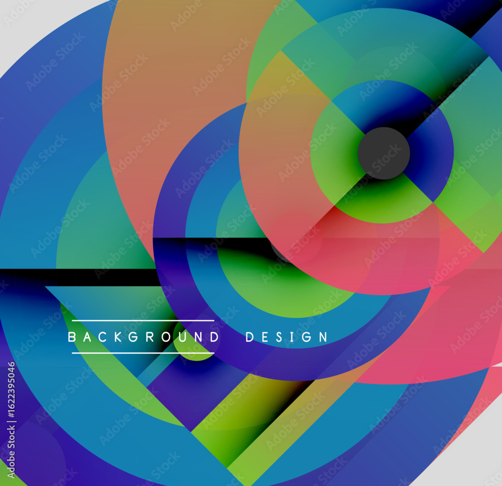Poster abstract colorful layers create dynamic circular composition. bright hues blend, forming modern visu