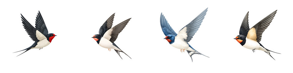 Swallows Flying, Isolated on White Background