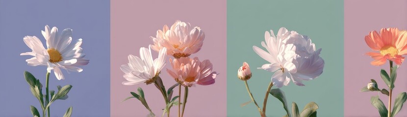 Obraz premium Pastel Flowers in Panoramic Arrangement