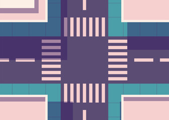 A pedestrian crossing abstract view from above, captures a cityscape in minimalist, featuring a crosswalk in a unique and artistic way.