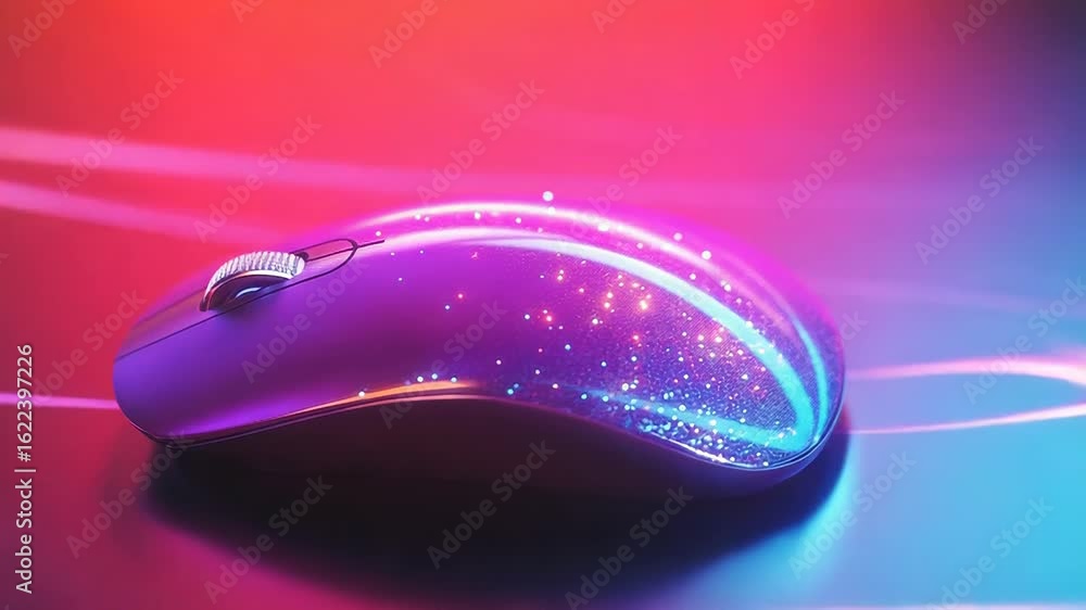 Poster wireless mouse shining on colorful gradient background
