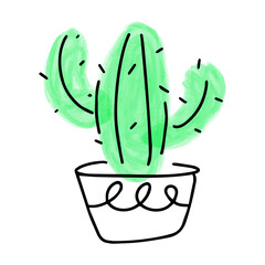 An artistic representation of a vibrant cactus stands tall in a minimalist pot, a study in botanical simplicity. Evoking a sense of artistic expression, capturing the raw essence of nature.